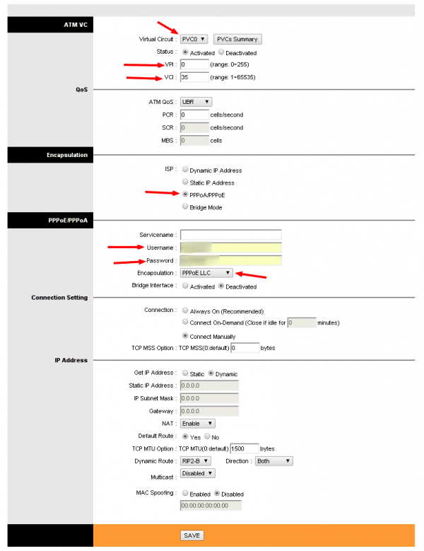 WAN Settings for 110TC1