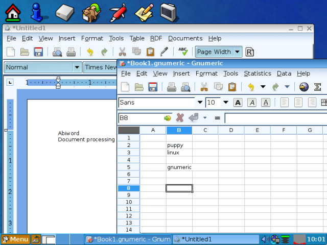 abiword gnumeric on puppy linux