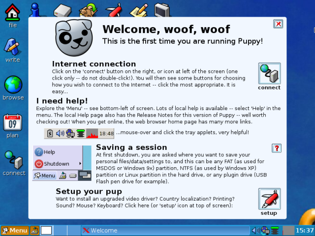 puppy linux welcome screen