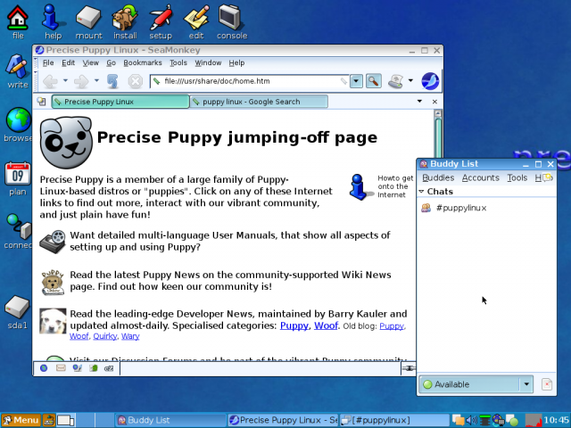 puppy linux running seamonkey and pidgin