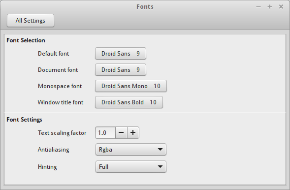 linux mint font settings