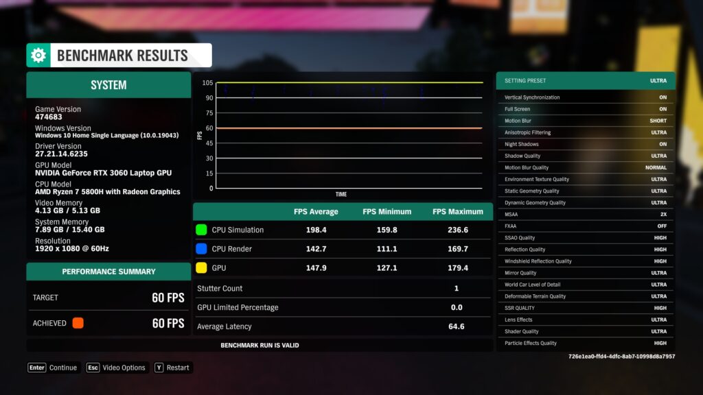 Forza Horizon 4 Benchmark Asus TUF A17 FA706QM-HX008TS