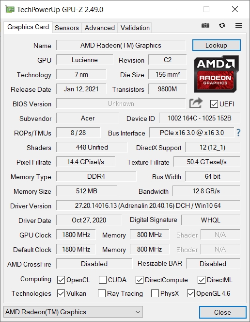 Acer Aspire 5 A515-45-R0HB GPU-Z