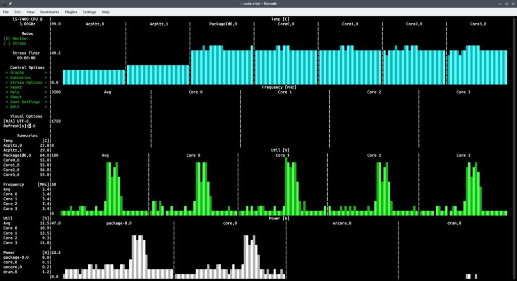 s-tui cpu performance metrics