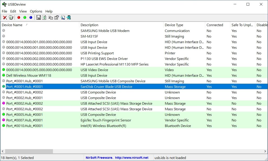 USBDeview usb device details