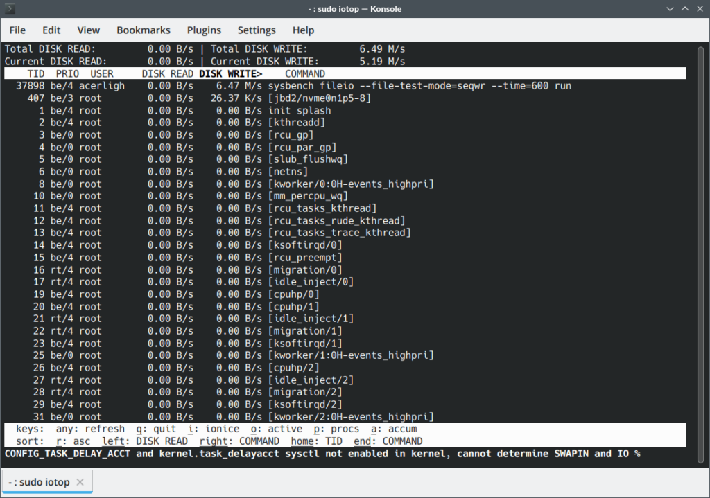 Sysbench Disk Seqwr Iotop Monitoring