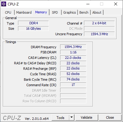CPU-Z Memory Info on Asus TUF A17 5800H Laptop