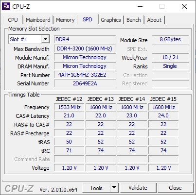 CPU-Z RAM SPD Data on Asus TUF A17 Laptop