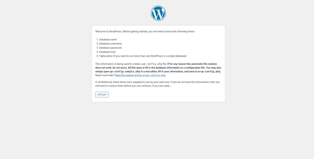 Wordpress Setup database Notice