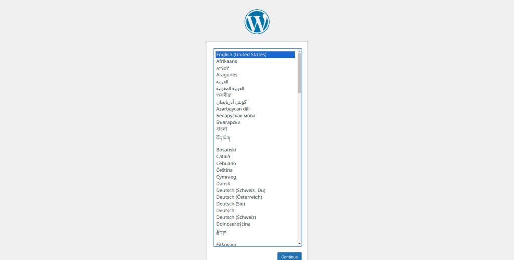 Wordpress Setup Language Select