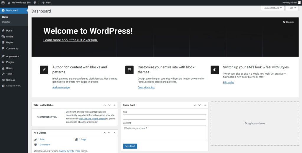 Wordpress Dashboard Welcome