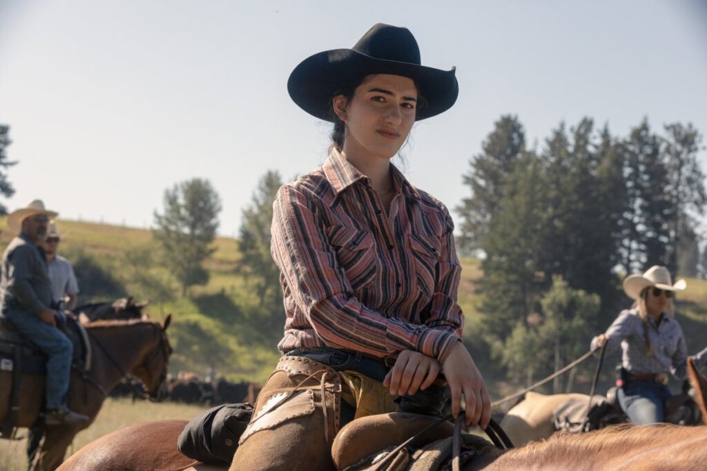 Lilli Kay horse riding in a Season 5 episode of Yellowstone